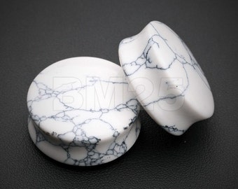 A Pair of White Howlite Stone Double Flared Ear Gauge Plug