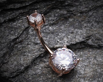Rose Gold Classic Sparkle Gem Belly Button Ring