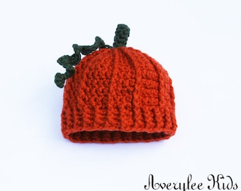 Baby's Crochet Pumpkin Hat, Orange Pumpkin Hat, Infants and Toddlers, Preemie Hat, Photo Prop, Baby Shower Gift, New Baby Git