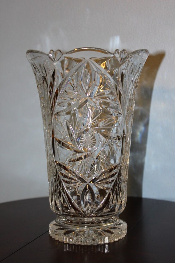 Pinwheel 9 Crystal Vase Heavy Cut Crystal by JustJiggity on Etsy