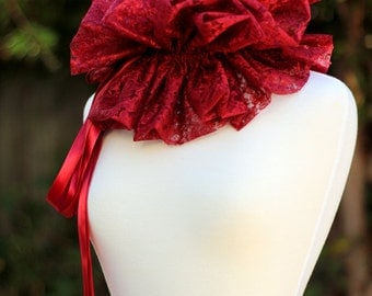 Burgundy Lace Collar - Fashion Neck Ruff for Burlesque or Elizabethan Costume