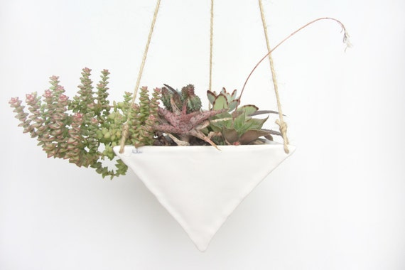 Large White Porcelain Hanging Triangular Planter - Made to Order