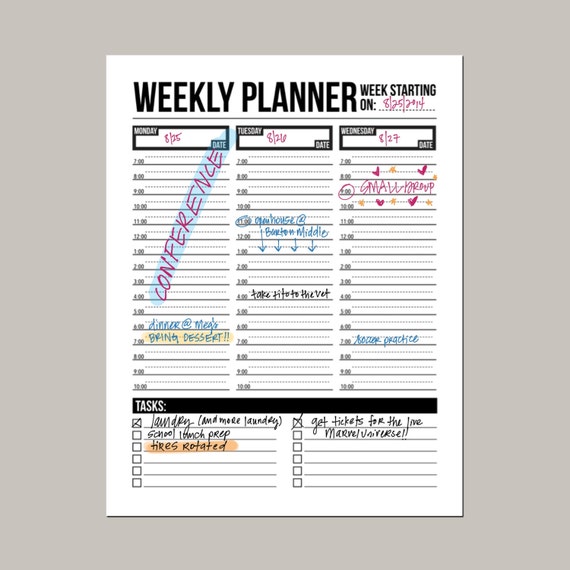 weekly planner printable schedule sheet