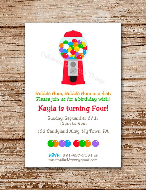 Printable / Gum Ball Machine Invitation / Bubble Gum / Personalized Il_570xn