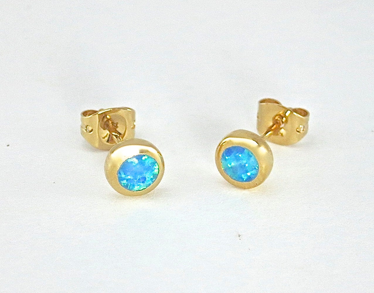 Round Opal Stud Earrings from 14 Karat Gold Plated Opal by lianie