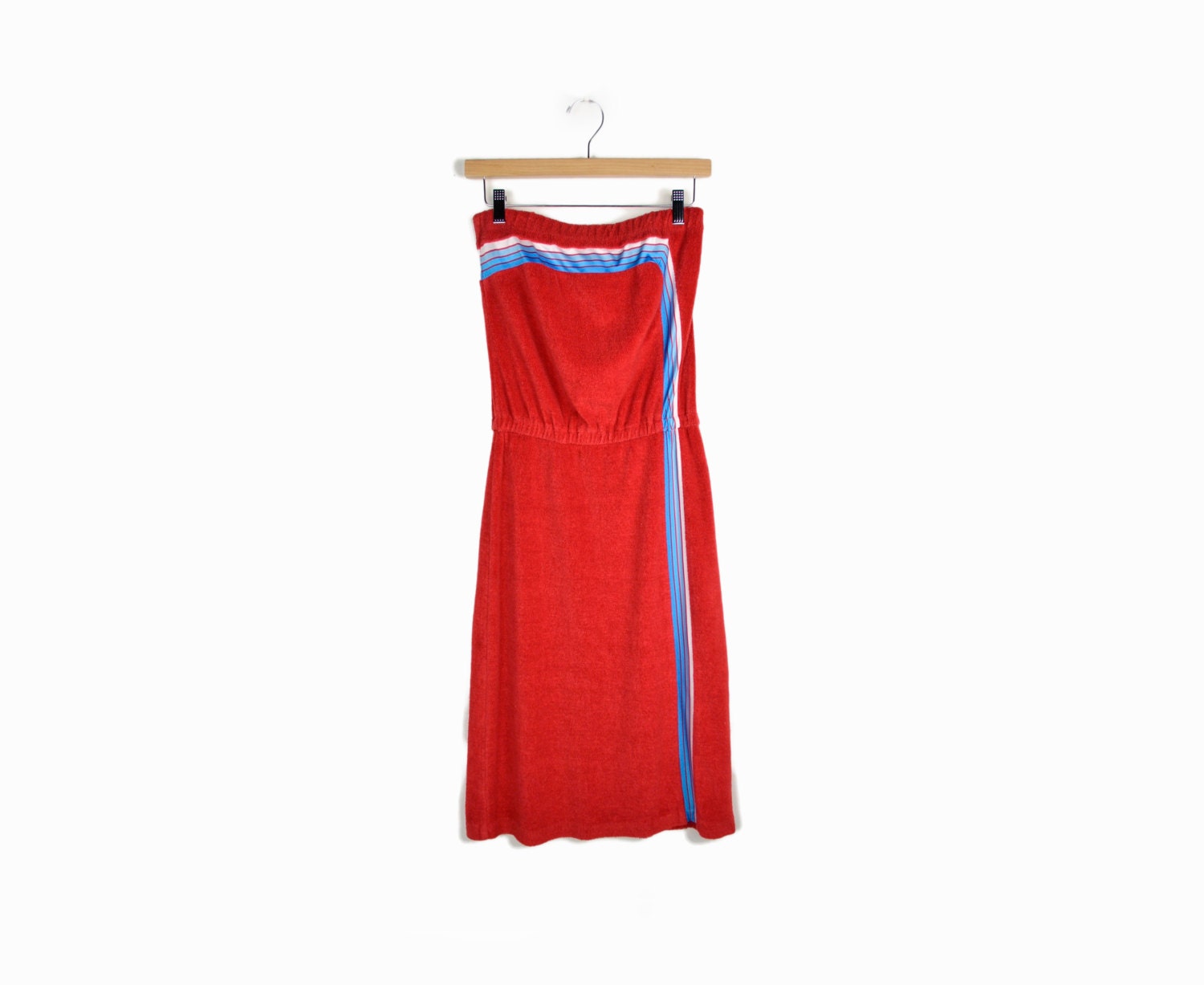 Robe de plage en tissu éponge vintage des années 70 en rouge
