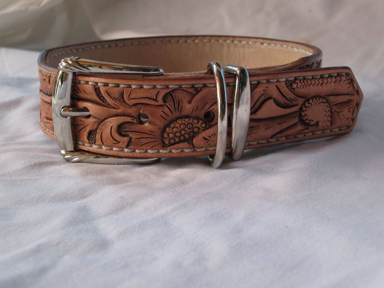 Leather dog collar natural dog collar vintage floral