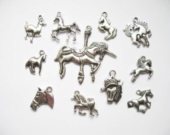 11 Horse Charms - Collection in Silver Tone - C1923