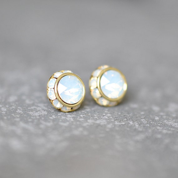 White Opal Earrings Swarovski Crystal White Opal By Mashugana