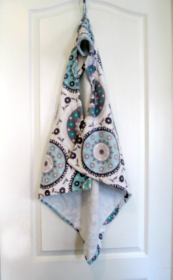 Hooded Towel Infant Baby Robe Blue Gray White by IsaLeeDesigns