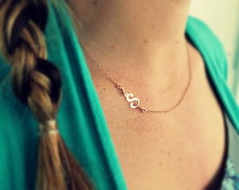 Sideways Initial Necklace, choker, Wedding Necklace, Rose Gold Initial Necklace, Personalized Necklace, Mothers Necklace