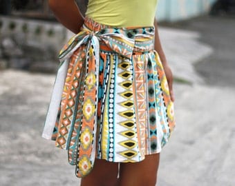 Tribal Skirt, Aztec Skirt, Tribal Mini Skirt with sash