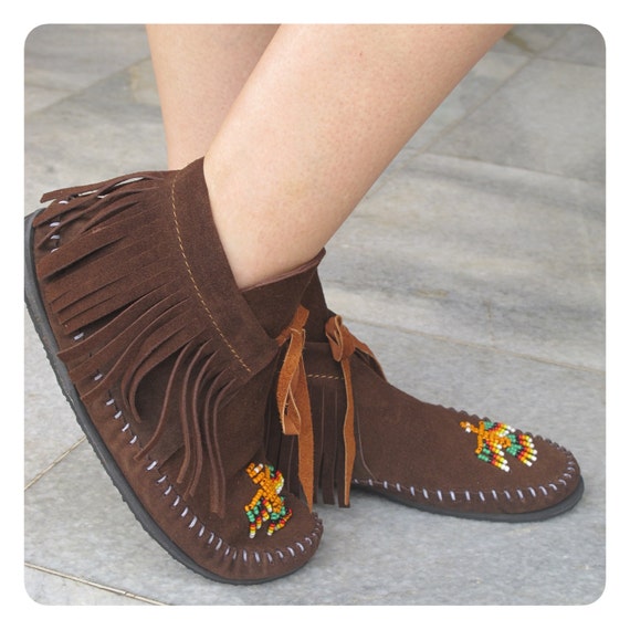 Suede Moccasins Handmade Native American Style Footwear with