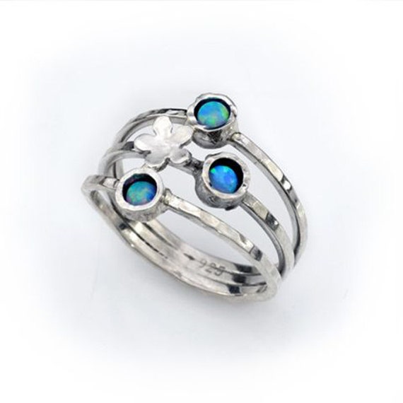 Artisan Fire Opal Ring Handmade 925 Sterling Solid Silver Blue
