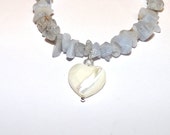 Bracelet, Blue Lace Agate, Mother of Pearl, MOP and silver chain and clasp, Hand Crafted, Ooak, etsyeur, UK