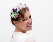 Glasgow - Corona de flores rosa, menta y morado para invitada de boda, corona de flores de seda para novia, tocado floral, tocado de flores