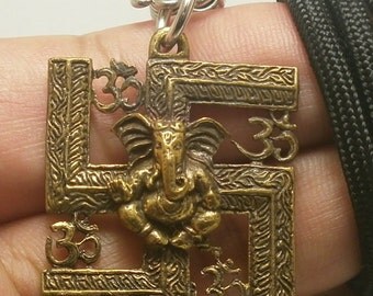 lord Ganesh ganapati vinayaka ganesh god of success om ohm aum trimurti sign thai hindu pendant amulet black rope necklace