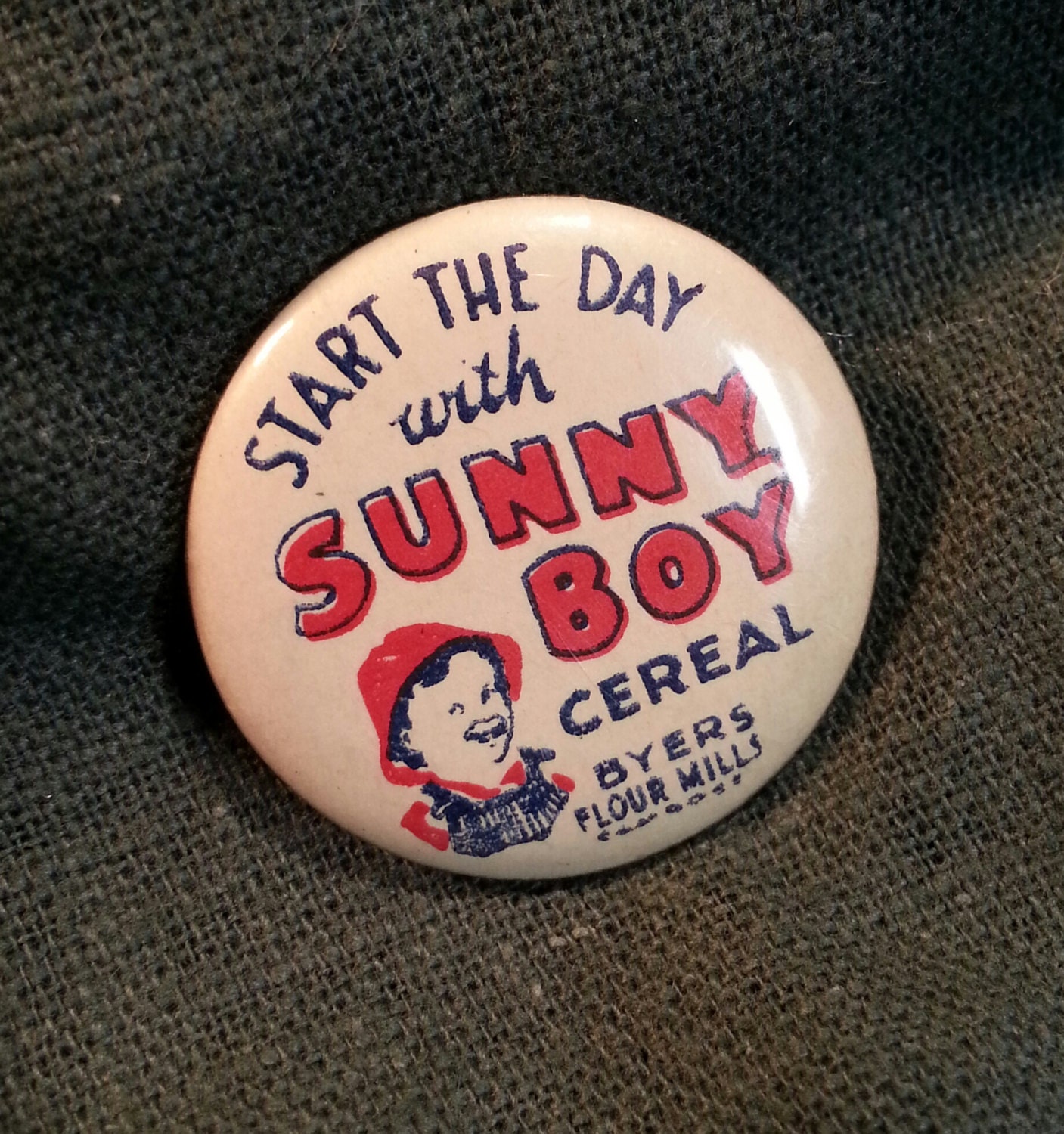 Vintage Sunny Boy Cereal Celluloid Pin Back by RyokosVintiques