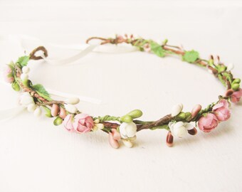 wedding hair crown, flower crown, floral headband, bridal headpiece, floral crown, flower headband, pink hair wreath - SWEETHEART