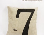 The Lucky Seven 7 Number Monogram Linen Cotton Pillow Cover - Throw Pillow - Number Print - 17" x 17"