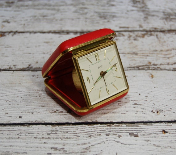 Mid-Century Bradley Travel Alarm Clock in Red by MetalAndTweed