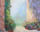 Italian patio - Original Oil Painting on canvas. 20" x 28" x 3/4". Landscape art. Ready to ship