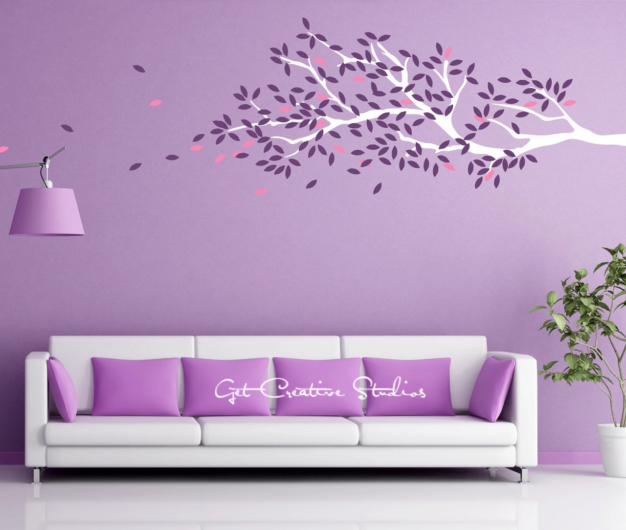 Tree Decal Branch Wall Decal Purple Tree Decal White Branch