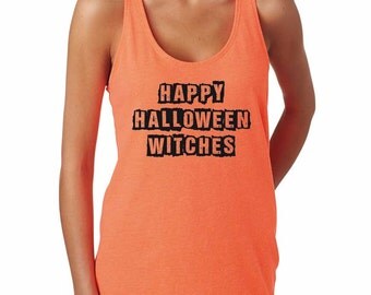 Happy Halloween Witches, Women's Terry Racerback Tank Top. Halloween Tank Top. Super Soft and Comfy Halloween Tank. Women's