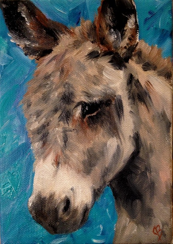 5x7 Burro Donkey oil painting Original art by by JoyceBrandonArt