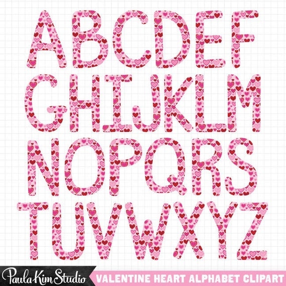 Valentine's Day Alphabet Clipart, Heart Clip Art Instant Download ...