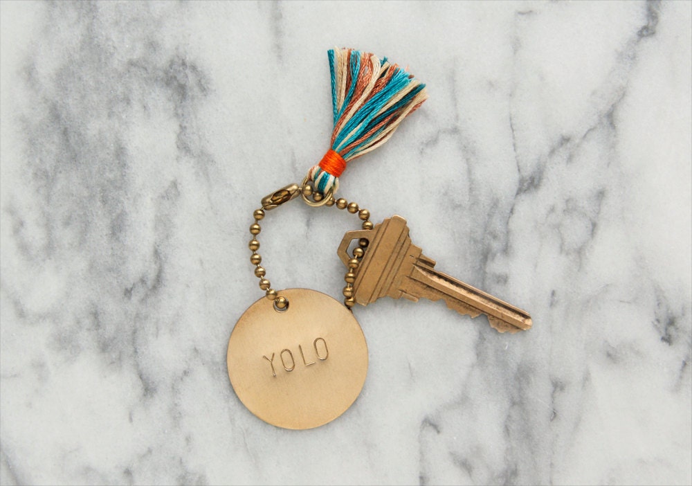 personalized brass keychain // handmade tassel