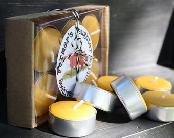 Pure Beeswax TEA LIGHTS, Set of 6 in Gift Box- Farmer's Daughter Pure Beeswax Candles, clean burning golden tealights, beeswax boxed set