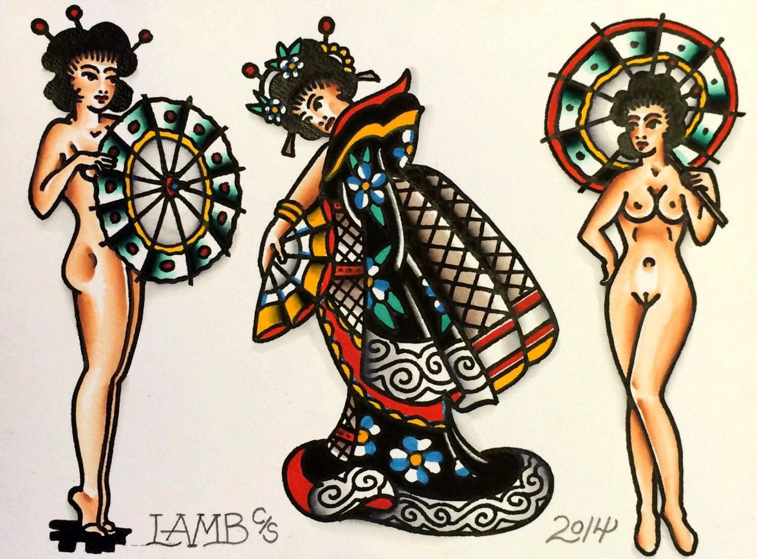 Geisha Traditional Tattoo Flash | like this item Geisha Traditional Tattoo Flash | like this item