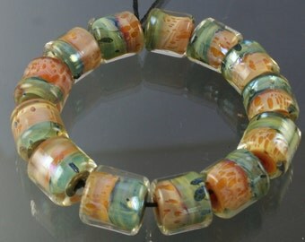 Lampwork Boro Beads Set of 13 Handmade Boro Borosilicate Glass Barrels Rolos Tubes StoneyMarie