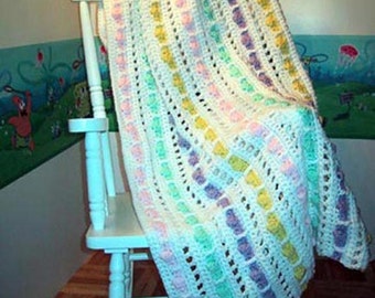Pastel Raindrops - Hand Made Crocheted Afghan - BRAND NEW