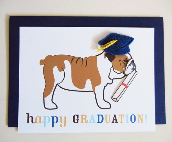 Items similar to Happy Graduation Winston the English Bulldog Blue Grad ...