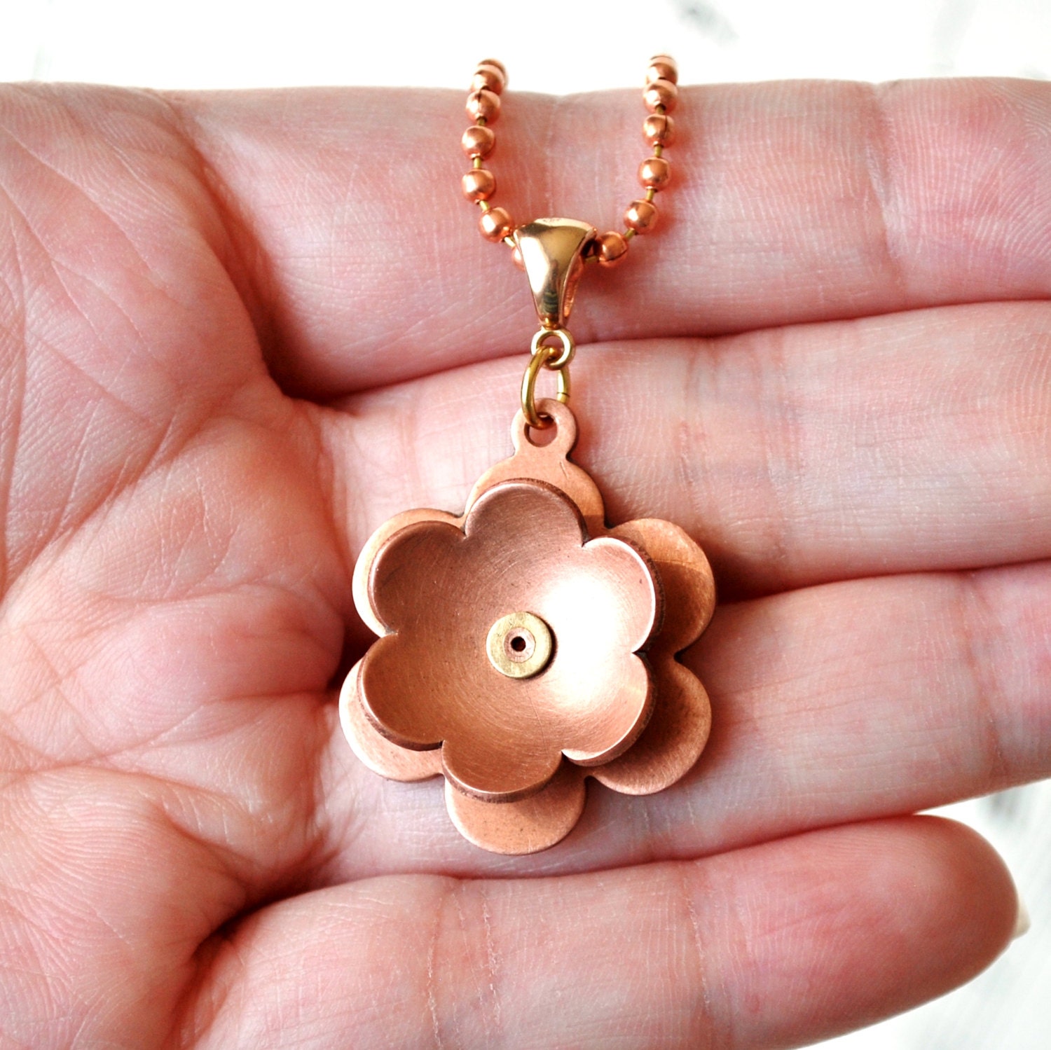 Riveted Copper Flower Pendant 3D Spinning Flower