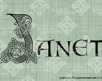 Digital Download Celtic Illumination Letter J, digi stamp, digis, St Patricks Day, Ornate digital collage sheet, Animal Inspired