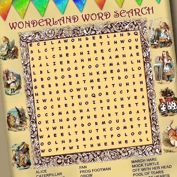 Alice in Wonderland WoRD SeARCH Party Game Instant Download