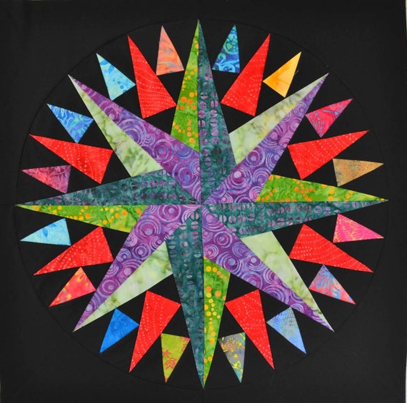 Mariners Compass Quilt Block In Black Kona And By Patchmaker