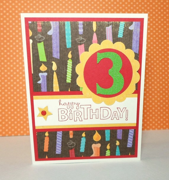 Items Similar To Kid's Birthday Card - Three Year Old Birthday Card 