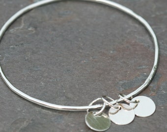 Small Silver Bangle Bracelet , 3 tag bracelet, Initial Tag Bracelet, Personalized Bangle Maggie McMane Designs