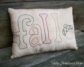 Fall Hand Stitched Pillow, Acorn, Tea Stained