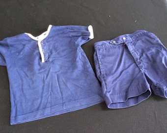 Vintage Buster Brown Size 3 Little Boys Navy Blue and White Shirt and Shorts Outfit