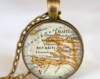 Haiti map necklace, Haiti caribbean country map pendant, haiti map necklace, map jewelry gift for men women , art pendant