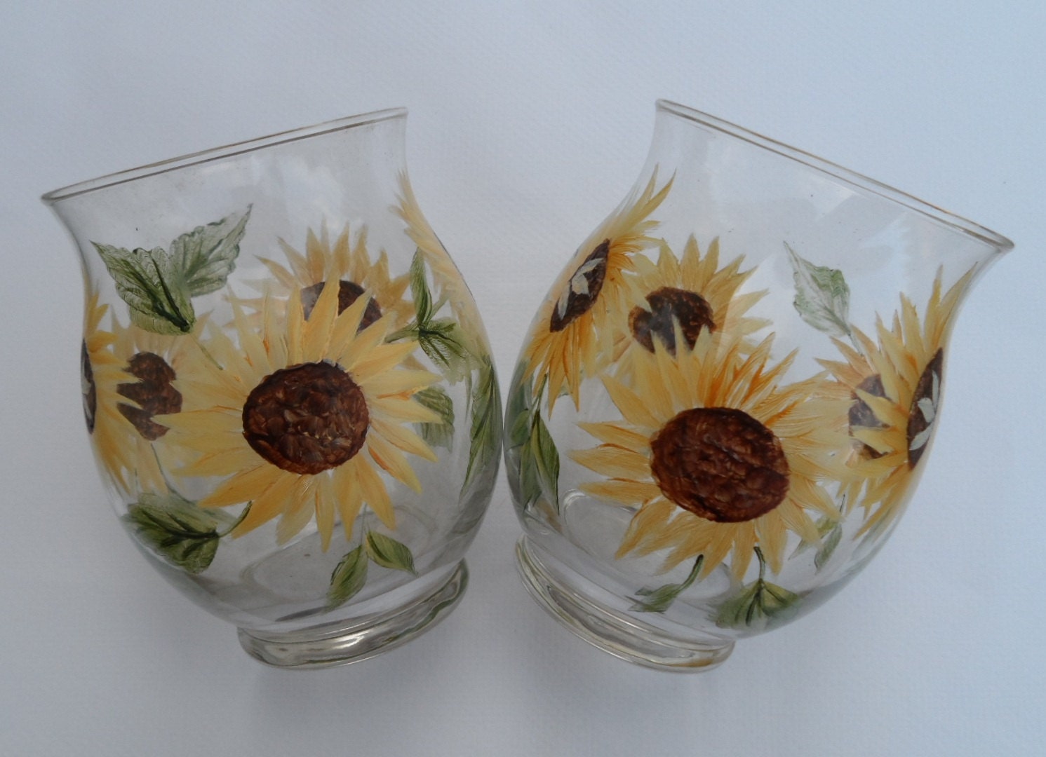 Sunflower Candle Holders Hand Painted Sunflower Glass Candle