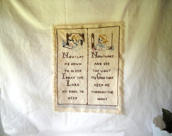 Vintage Needlepoint Vintage Cross Stitch Now I Lay Me Down To Sleep Embroidery Cottage Chic
