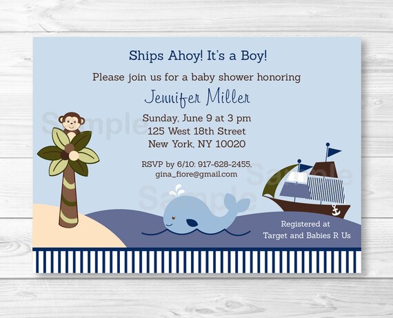 Cute Nautical Baby Shower Invitation / Nautical Baby Shower Invite / Whale Baby Shower / Ahoy Baby Shower / Baby Boy Shower / PRINTABLE Il_570xn