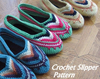 Womens Crochet Slipper Pattern House Shoes With Colorful Chevron Toe Multi Sized Women's Slipper Pattern Instant Download Easy To Make