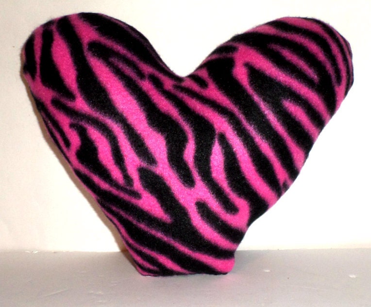 Small Heart Pillow Pink and Black Tiger by CarriesCraftStore